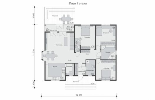 Проект одноэтажного дома с террасой