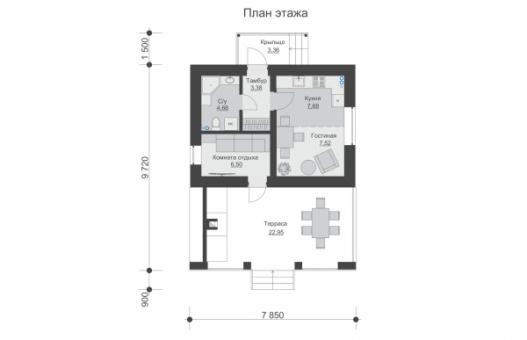 Одноэтажный дом с таррасой и уличной печью-камином